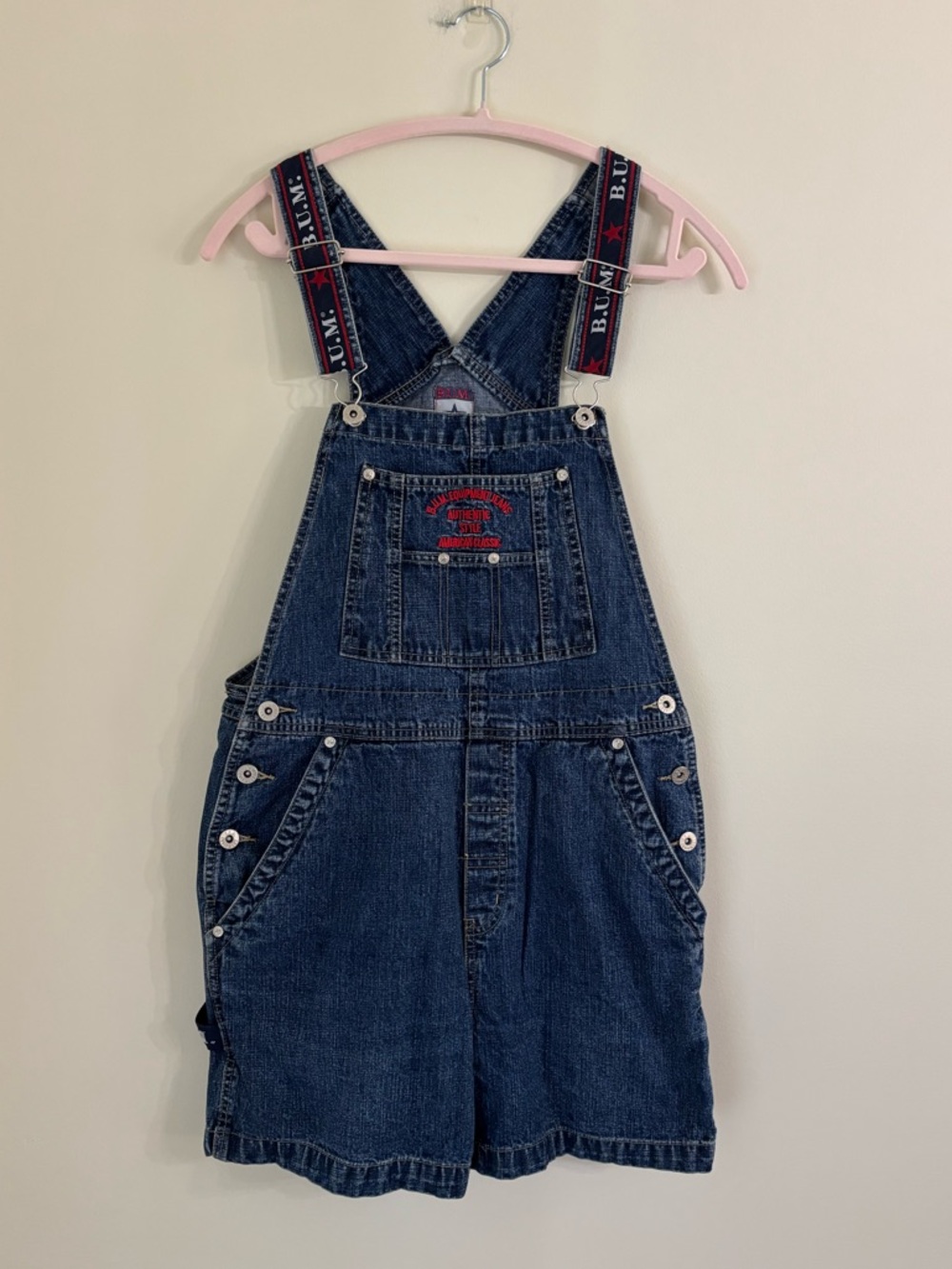 Vintage Y2K B.U.M. Equipment Cotton Denim Overall Shorts Size M